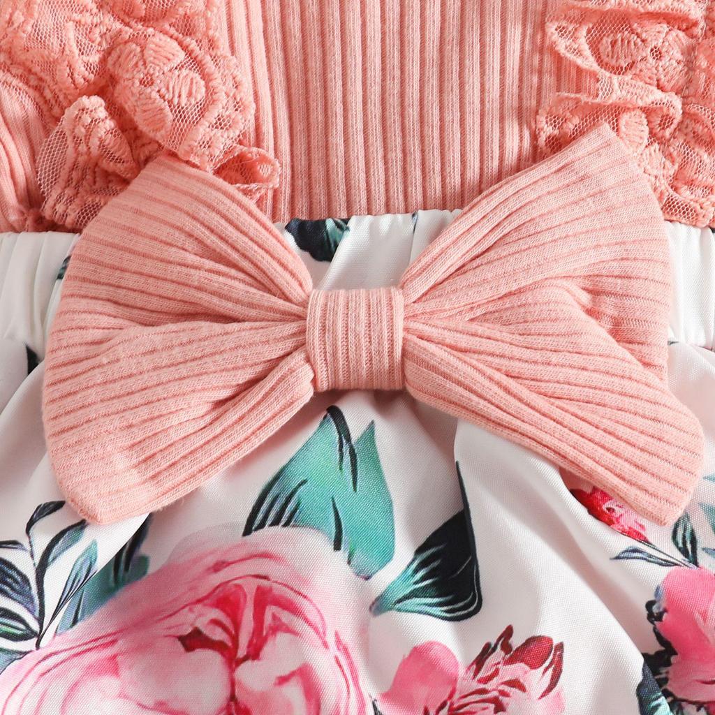 Baby Girl Long Sleeve Lace Trim Bodysuit Dress - Newborn Autumn/Winter Casual Romper