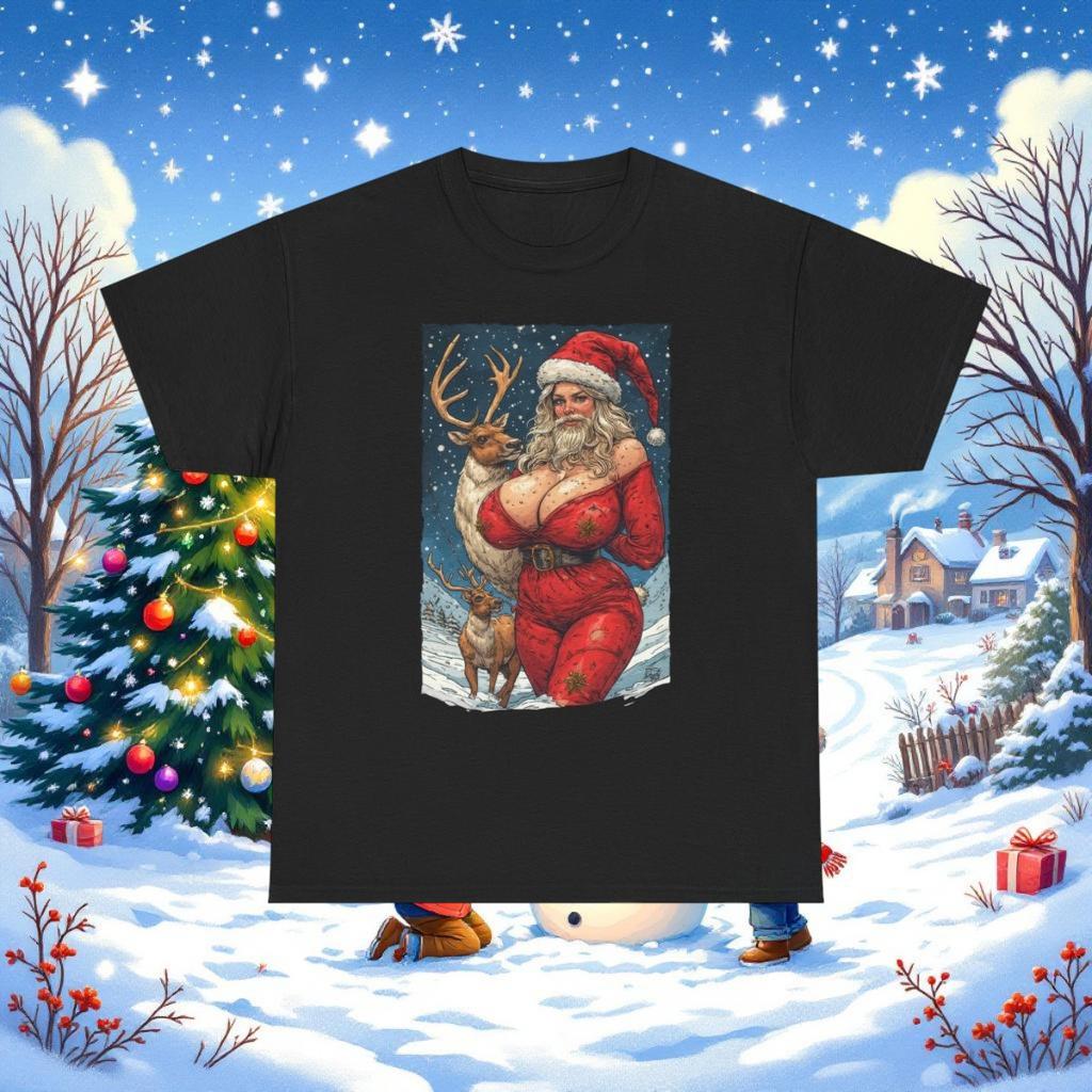 Curvy Santa Claus Illustration Tee | Weird Strange Christmas Pinup Holiday Shirt