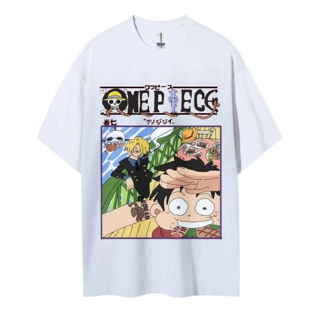 Derivati Anime One Piece Luffy Sanji Stampa Moda Estiva Uomo e Donna Traspirante Street T-shirt a Maniche Corte