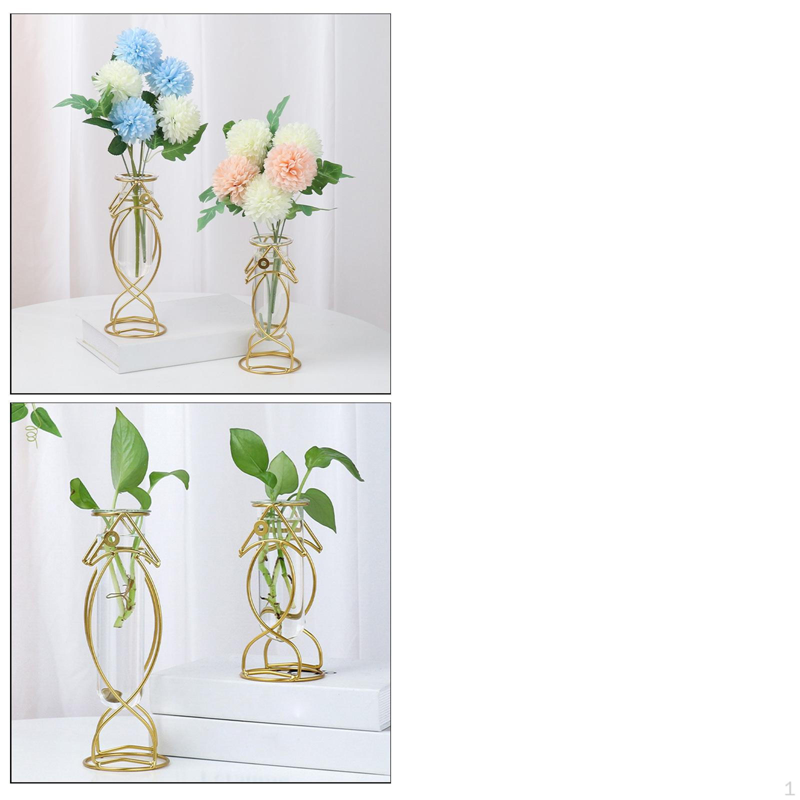 

s Vase, Iron Dried Flower Vases Holder, Glass Rack Stand for Home Desktop Decoration 22x8.5cm