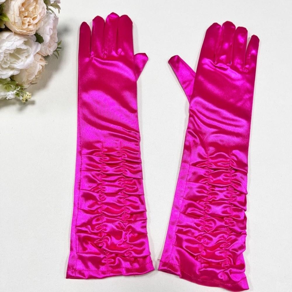 Korean Style Women Wrinkle Gloves Elasticity Bridal Gloves Temperament Full Finger Gloves  Women