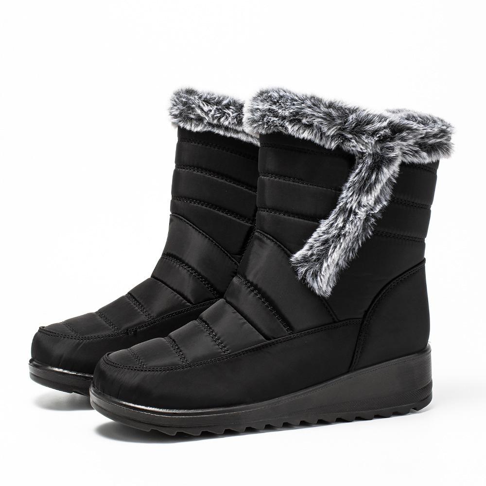 24 New fur collar imitation rabbit hair tall tube warm women's snow boots side chain waterproof women's boots casual women's shoes