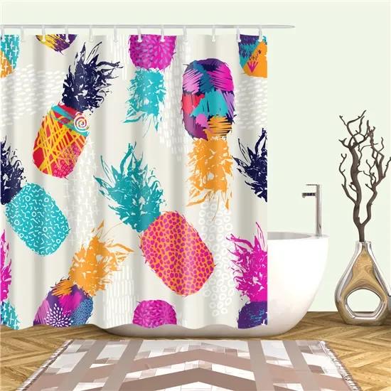 Tropical Cactus Plant Pineapple Shower Curtains Bathroom Frabic Waterproof Polyester Bath Curtain