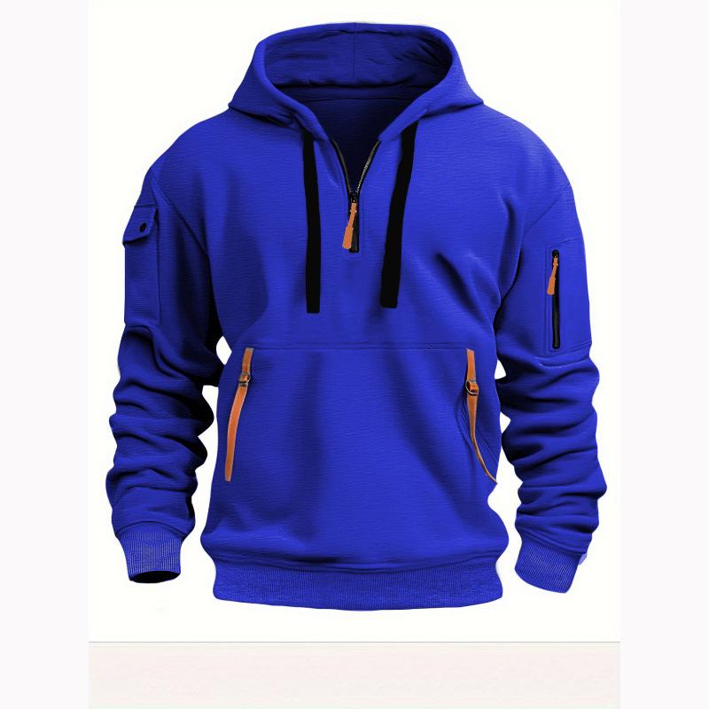 2026 Men s Zip-Up Hoodie with Multiple Pockets – Casual Sports Jacket for Spring and Autumn S синий