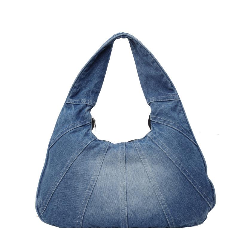 

Denim bag women s 2024 new underarm bag Korean version fashionable splicing large capacity one shoulder h carry dumpling bag світло-синій колір
