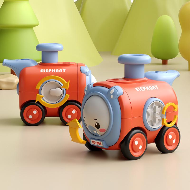In-Stock Inertial Cartoon Train Push Toy with Whistle - Drop-Resistant, Parent-Child Interactive Car for Kids