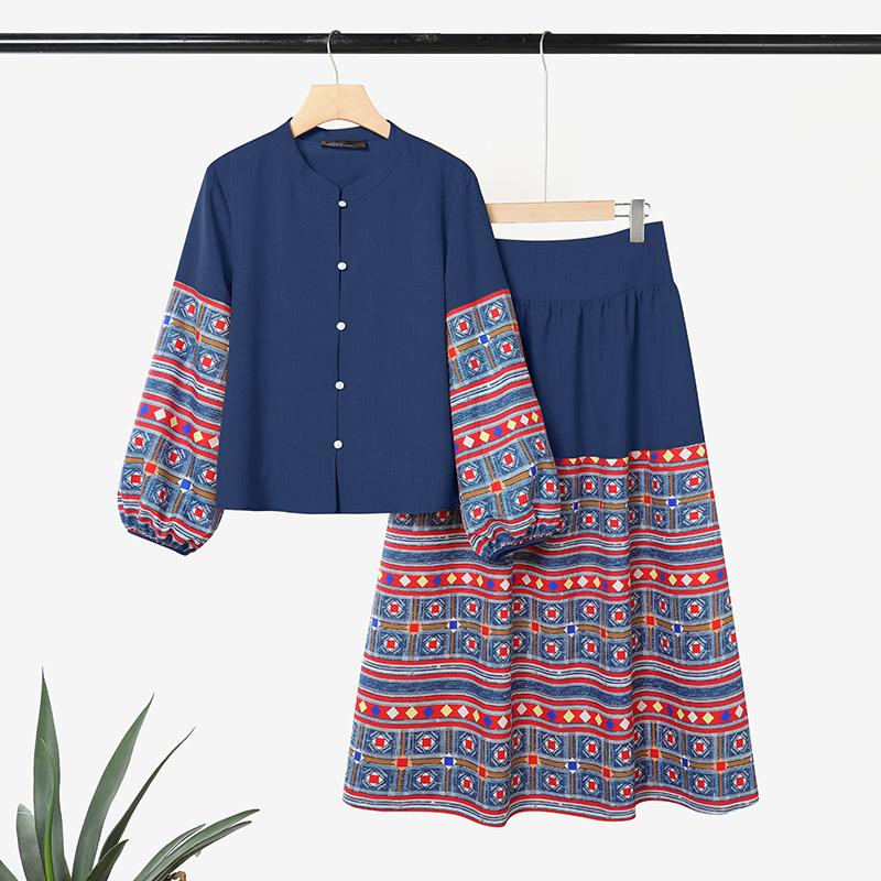 

ZANZEA Women Long Sleeve Blouse and Midi Skirts Fashion Two Piece Suit Sets XL синій