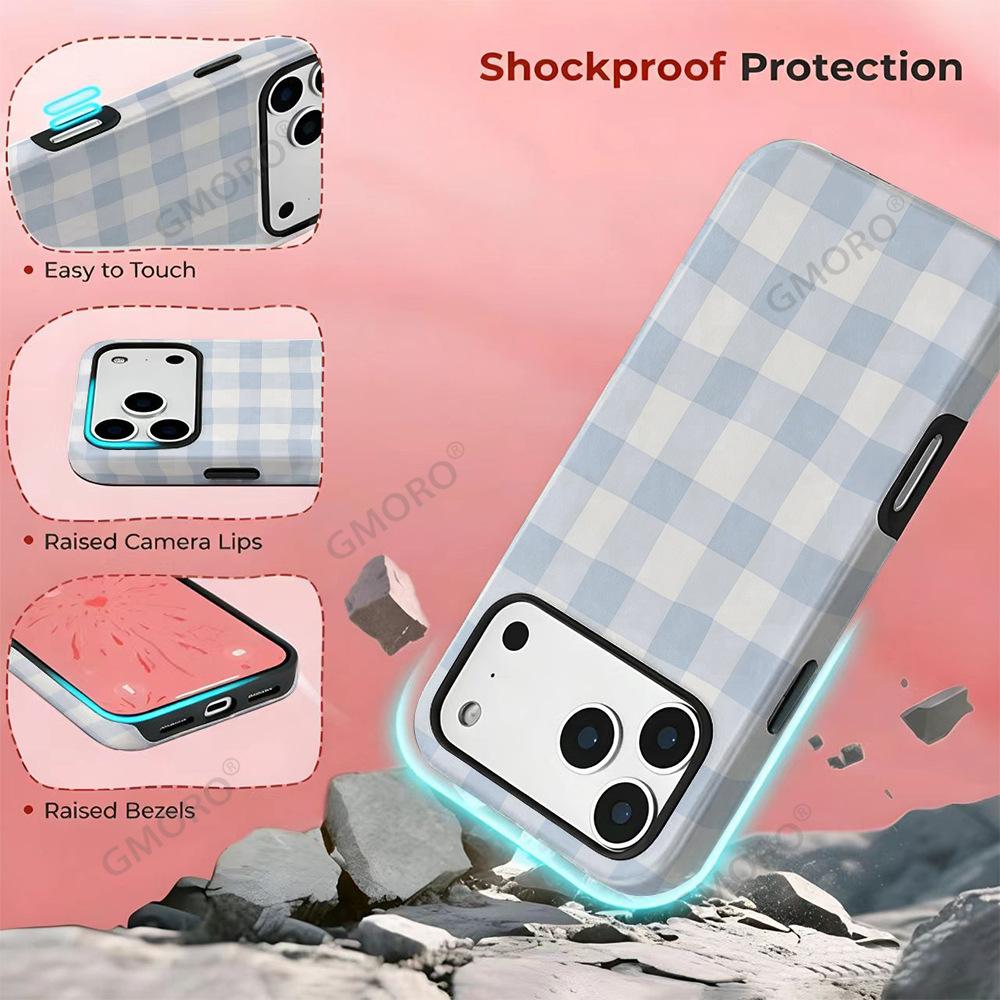 Best-selling minimalist light blue checkered phone case, iPhone 16 fresh and fresh Apple 17 Pro film protective case