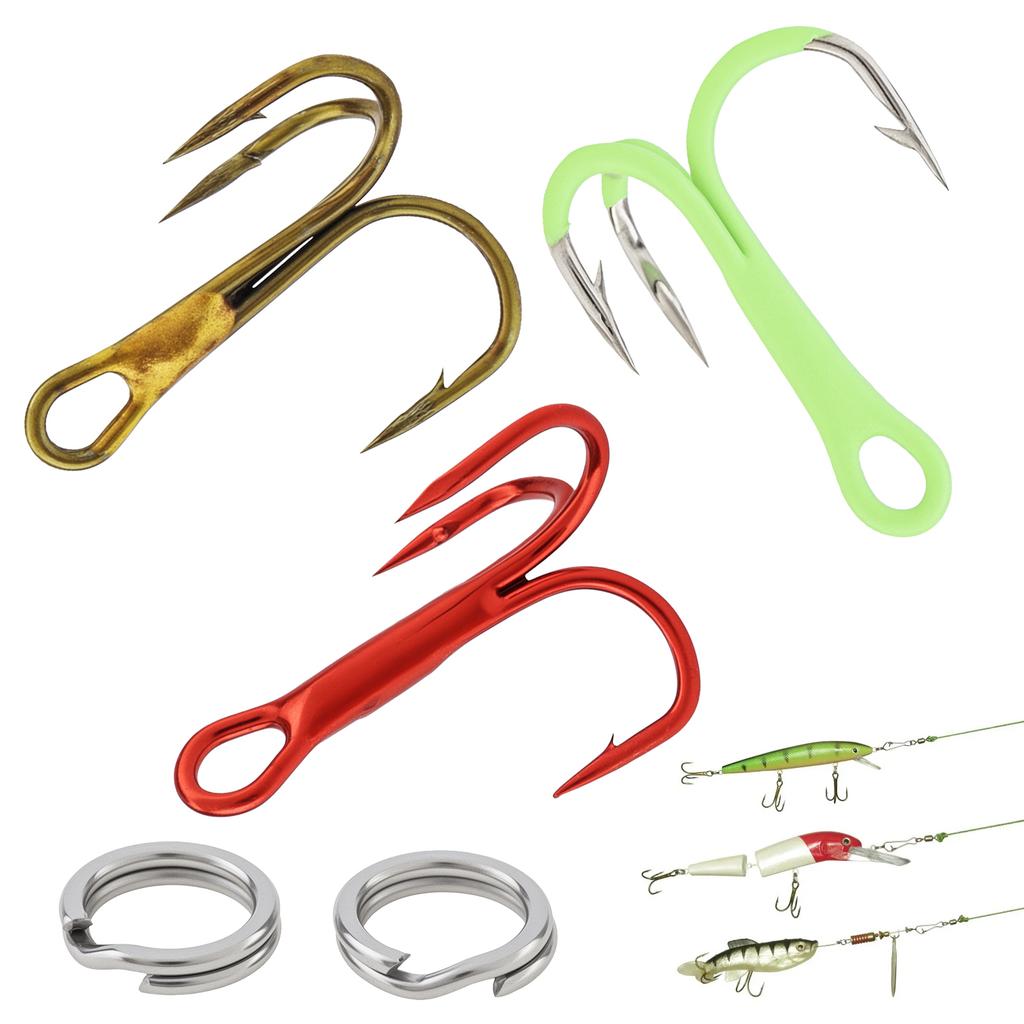 165pcs High Carbon Steel Barbed Treble Hooks Connector Circle Set Assorted Sizes 2#-10# with Storage Box