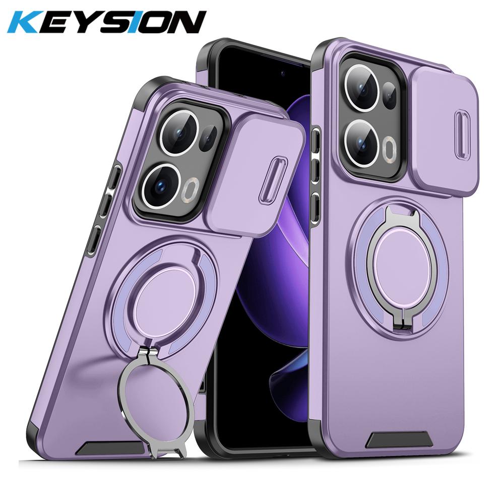 KEYSION 360° Ring Stand Phone Case for OPPO Reno13 Pro 5G Slide Camera Protection Magnetic Shockproof Cover for OPPO Reno13 F 5G
