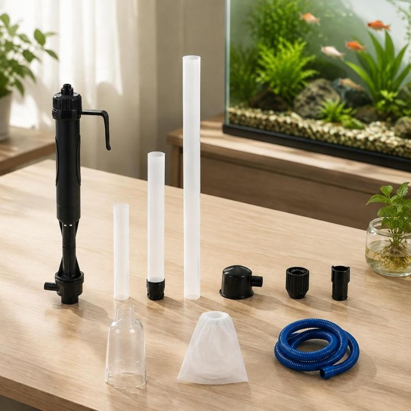 Battery-Operated Water Changer for Fish Habitat Cleaning, with Integrated Motor Body, Corrugated Hose and ABS Plastic Construction