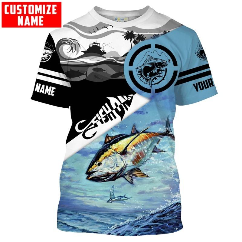 Tuna fishing Saltwater Fish ocean blue Customize name 3D Printed Mens t shirt Cool Summer style Unisex Casual T-shirt TX271