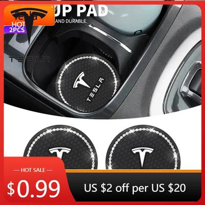 Car Sticker 2Pcs Car Coasters Water Cup Slots Non-Slip Mat Waterproof Water Cup Mat Drink Pad For Tesla Model Y Model S Mo