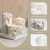 4pcs White Wooden Candlestick Set, Tea Lamp Candlestick Set, Jute Rope Bow Decoration and Decorative Stones, Heart Tray Decorative Bowl, Jewelry Tray