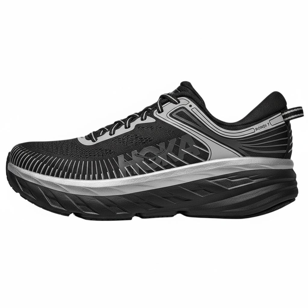 

HOKA ONE ONE Bondi 7 Cushioning Slip Resistant Breathable Support Running Shoes Men s Black Silver 1110518-BKSTR 44⅔