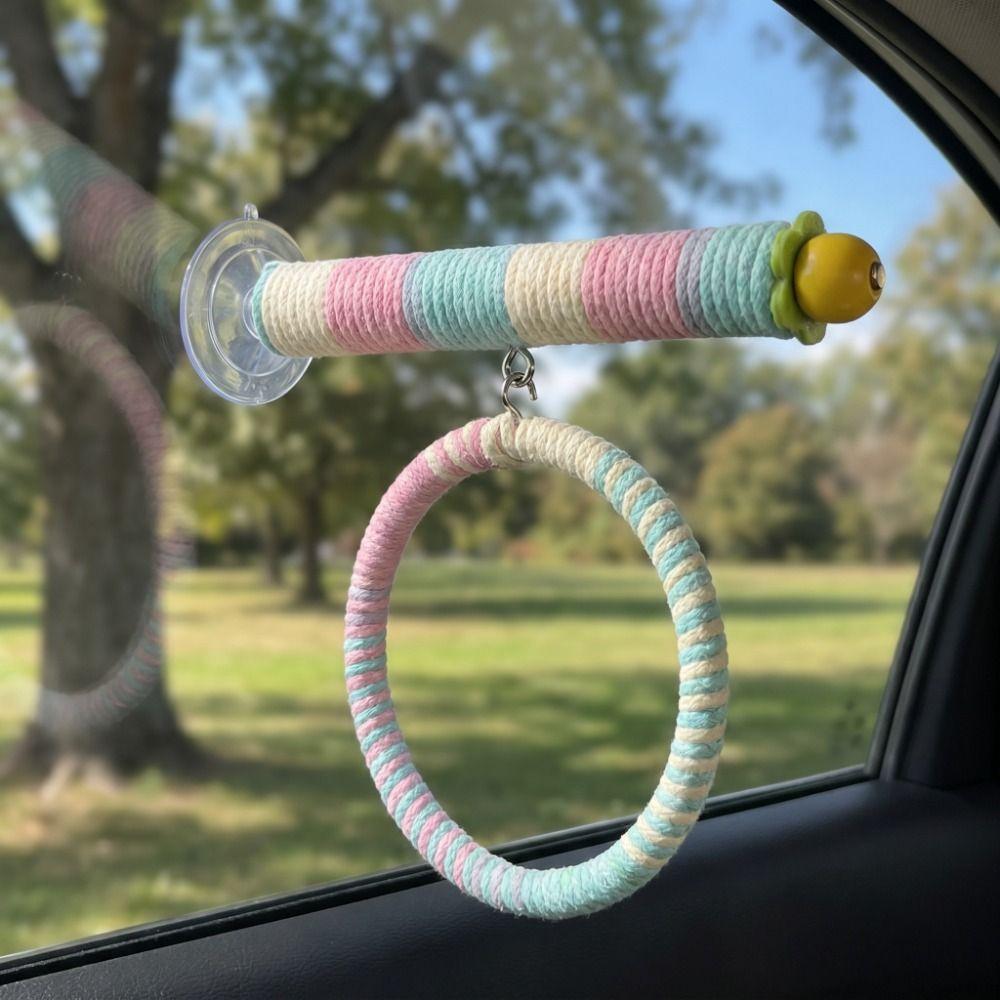 Comfortable Grip Suction Cup Swing Set Linen Rope Hanging Bird Standing Perch Parrot Toy