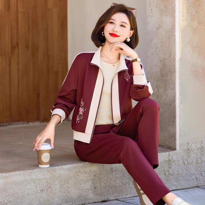 Baolianduo Women's Casual Spring/Autumn Lapel Top & Pant Set