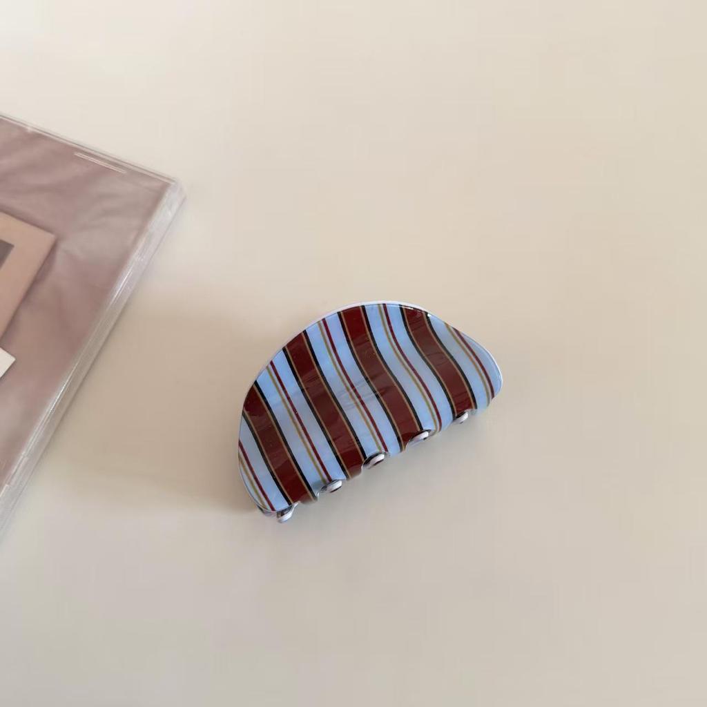 Korean Blue Stripe Acetate Claw Clip, Retro Style Updo Shark Clip for Girls