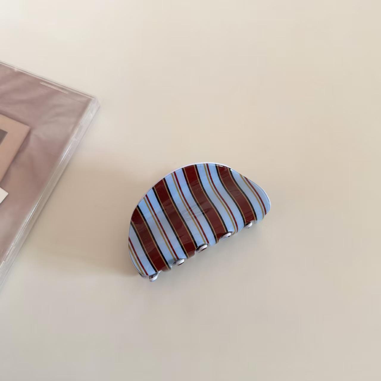 Korean Blue Stripe Acetate Claw Clip, Retro Style Updo Shark Clip for Girls
