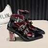 Mode Dicke Sohlen mit spitzer Schnalle Flacher Ausschnitt Wasserdicht Plateau Mode Allround Bequem Rutschfest Damen Einzelne Schuhe