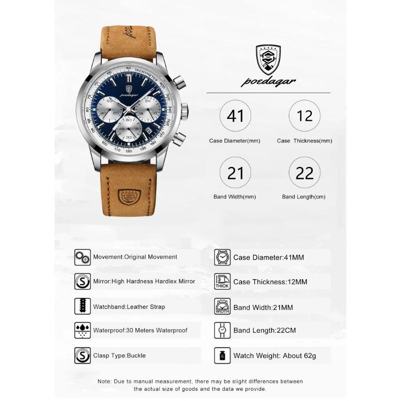 POEDAGAR Luxus Herrenuhr Hohe Qualität Wasserdicht Chronograph Leuchtende Armbanduhr Leder Quarz Uhren Lässige Uhr