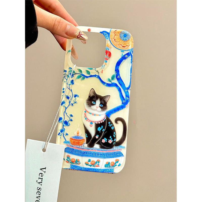 

Creative New Chinese Style Flower Vase For Cats Phone Case For iPhone16 15 14 13 12 11Pro Max Plus Minimalism Advenced Y2K Cover For iPhone 12