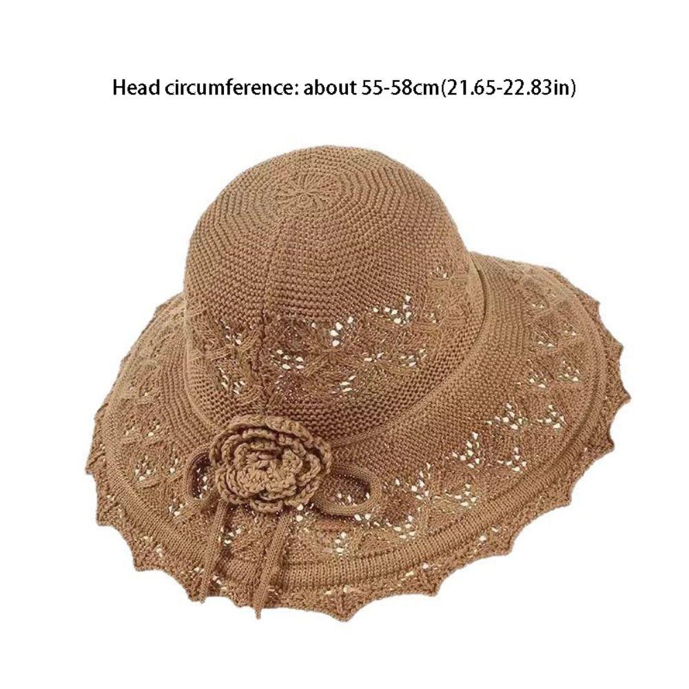 Fashion Crochet Summer Sun Hat Foldable Weave Women Fisherman Hat Wide Brim Solid Color Bucket Hat Ladies