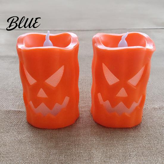 Haunted House Decoration Light Flameless Halloween Candle with LED Light Ghost Face Pumpkin Skull Design Outdoor Safe Battery Operated Indoor