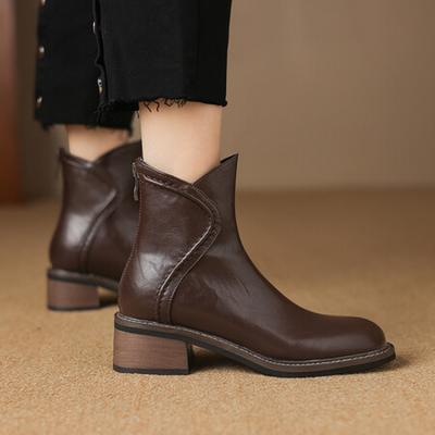 Herbst und Winter Übergröße Ritterstiefel bequem Reißverschluss hinten mittlerer Absatz runde Spitze neu quadratischer Absatz Damenstiefel koreanische Version einfarbig m