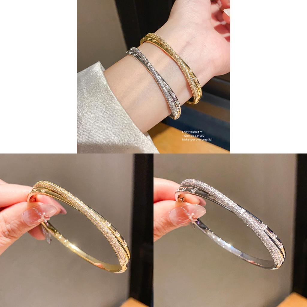 Geometric Zircon Cross Cuff Bracelet In 18k Gold Plating For Women