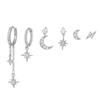 Star and Moon Chain Tassel Earrings with Hexagram Zircon Studs Set - Women's Dangle Earrings