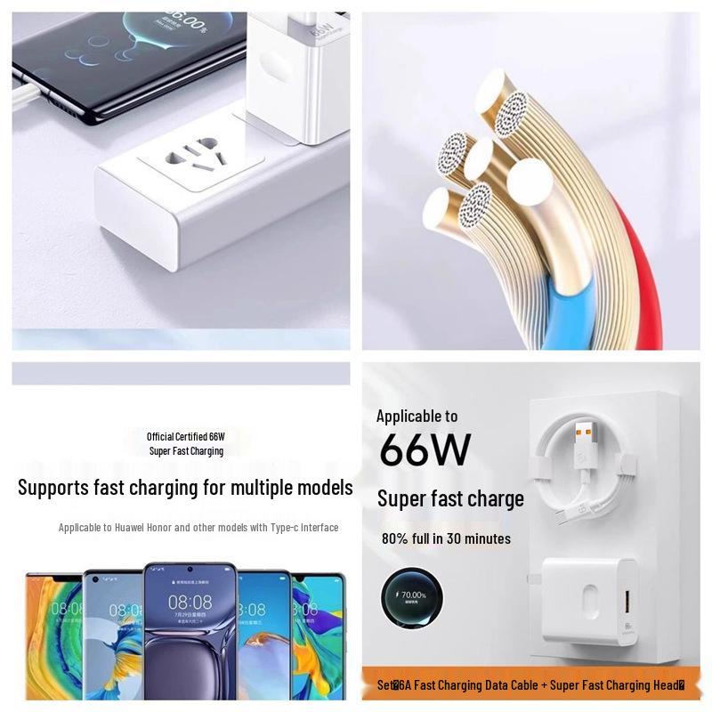 120W Fast Charger & 6A Data Cable for Huawei Mate 50/60 & Honor Phones Universal 66W Compatible.