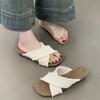 2025 Summer Women Fashion Weave Cross Slippers Casual Comfort Wedges Heel Beach Vacation Slides Shoes