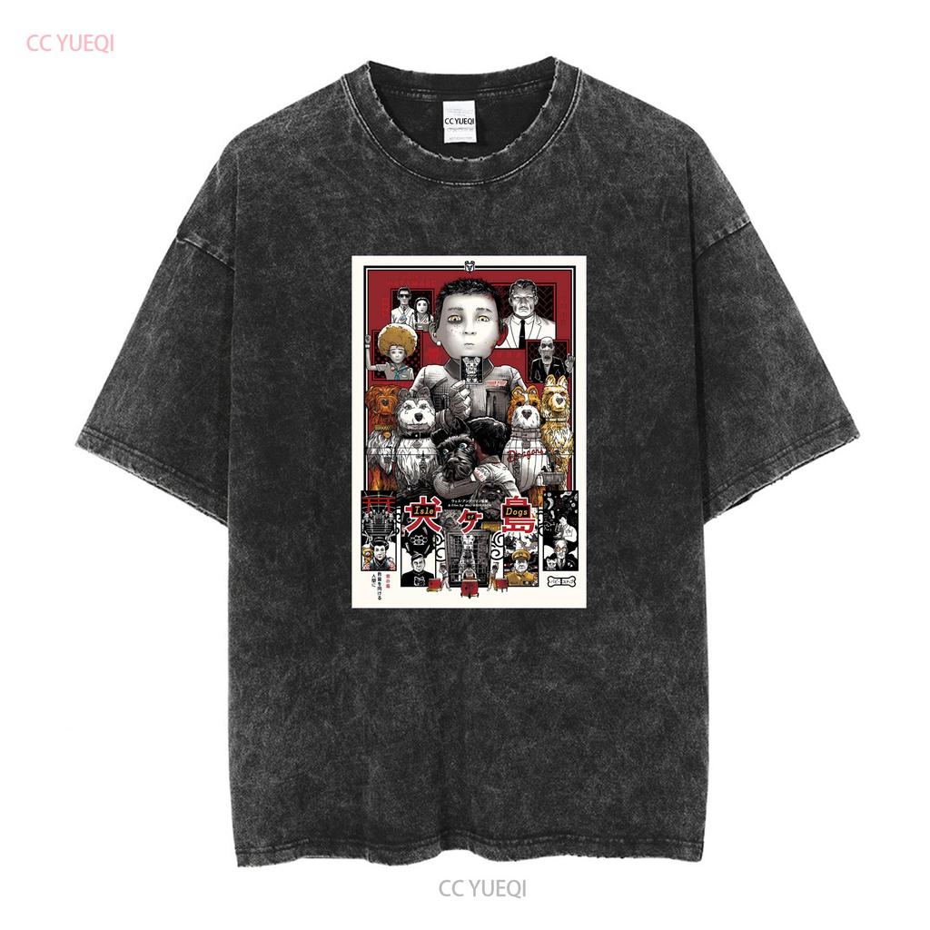 Wes Anderson Isle of Dogs Movie T Shirt Heavy Cotton Vintage Washed Slightly Versatile Designer Clothes Fashion Comfortable