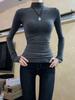 Damen Spicy American High Neck Rüschen Basis-Schicht Shirt - Herbst/Winter Einfarbig Eng Langarm Unterwäsche Top