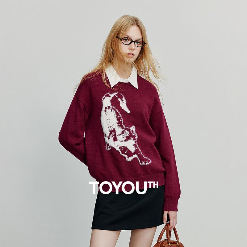 

Женский джемпер Chuyu с жаккардовым узором кошки и круглым вырезом S