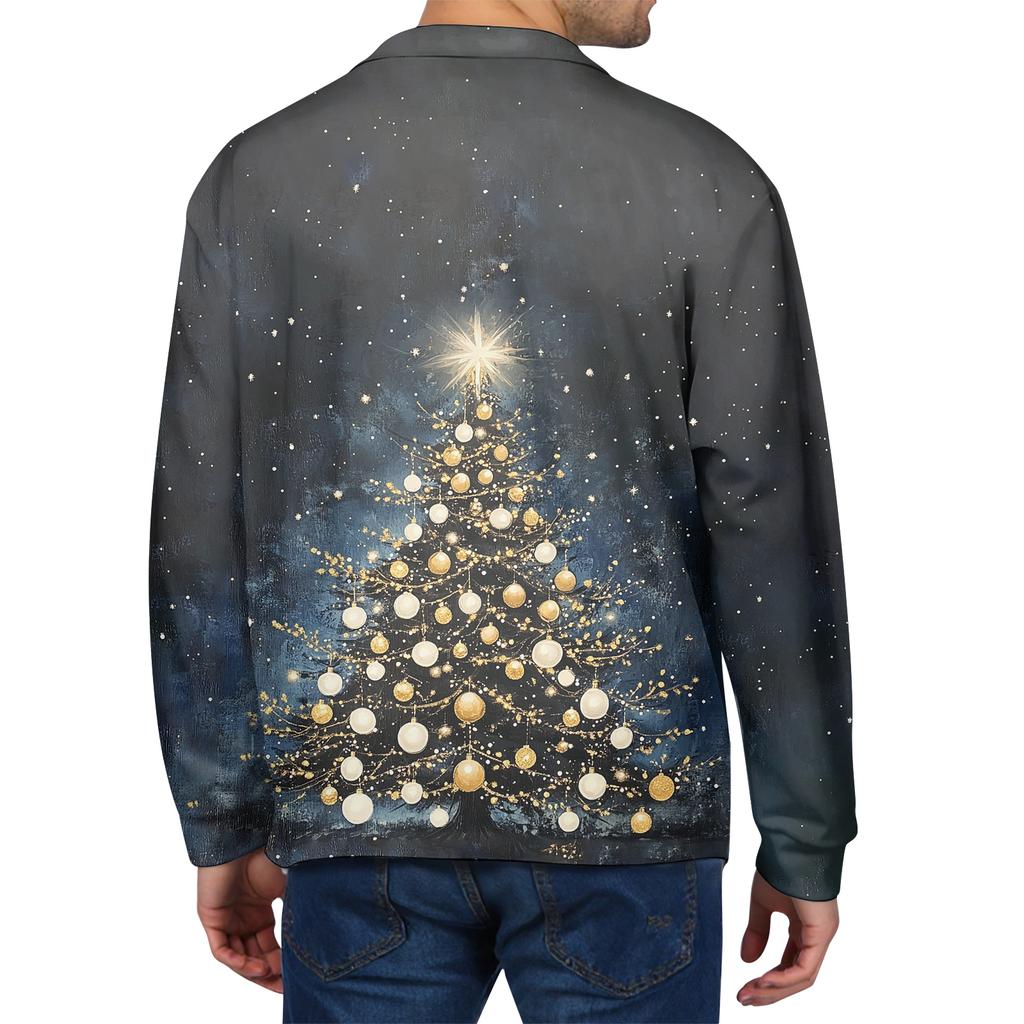 Men's Casual Christmas Print Button Long Sleeve Shirt