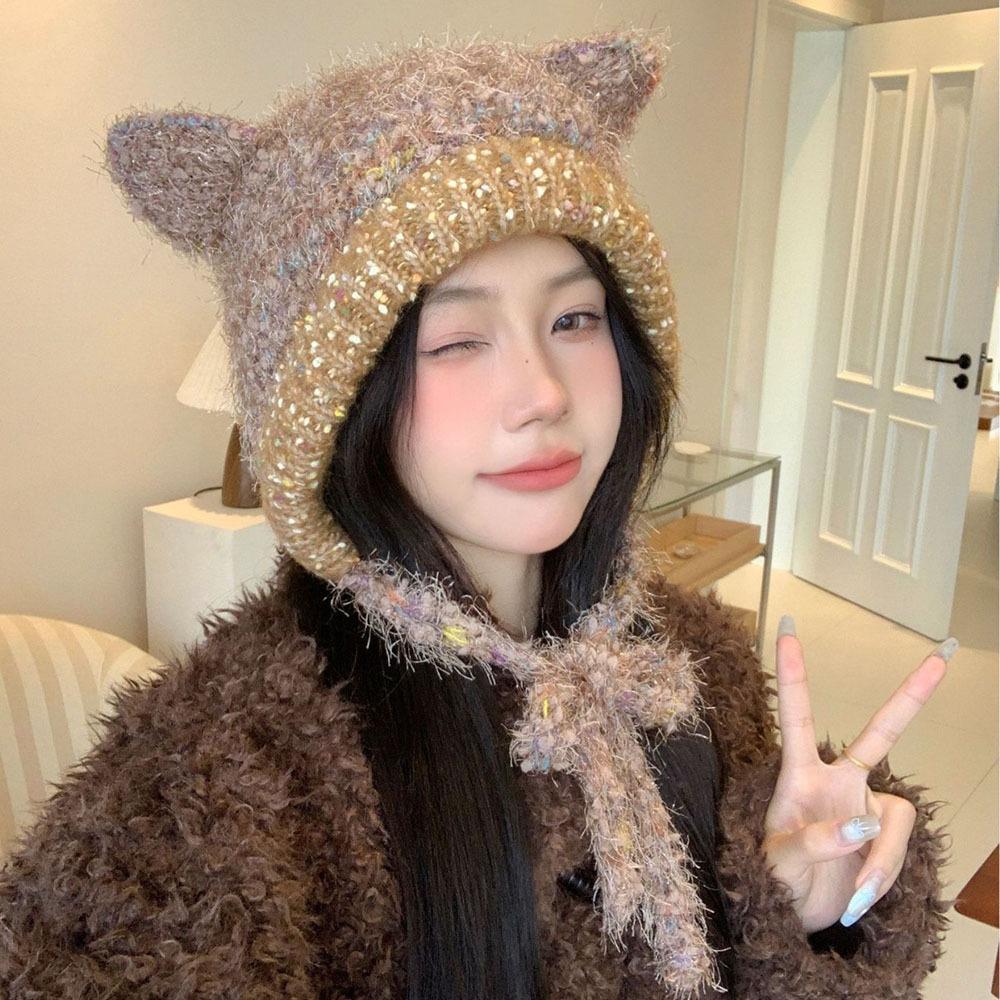 Multicolor Knitting Beanie Windproof Knitted Hat High Quality Long Loose Hat Headdress  Woman