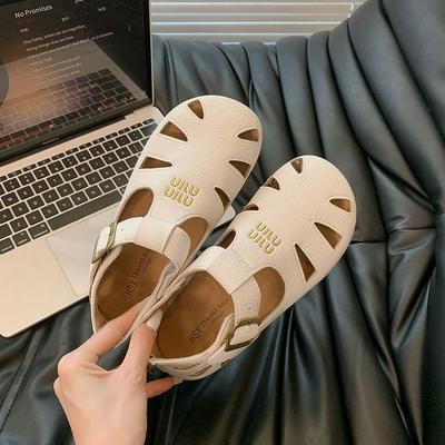 Soft Leather Version~ Baotou Sandals Women's 2025 Summer New Roman Women's Shoes Korean Versatile Hollow Beach Pig Cage Shoes