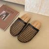 Fashion Slippers Women Summer Cover Toe Slides Female Shoes Fretwork Heels 2025 Soft Mesh Fabric Female Shoes Cover Toe Slippers Soft Sl