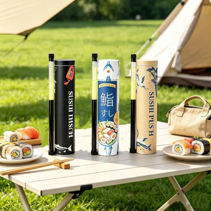 Scatola Push per Sushi Rotonda Eco Tubo di Carta per Alimenti con Cannuccia per Salsa Contenitore Leggero Push-Up per Bento da Viaggio e Feste