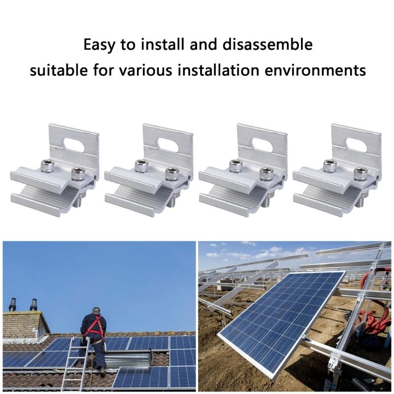 4pcs Solar Panel Mounting Clamps High Efficiency Clamps Corrosion Resistant Easy Installation Clamps for Roof Ground Use
