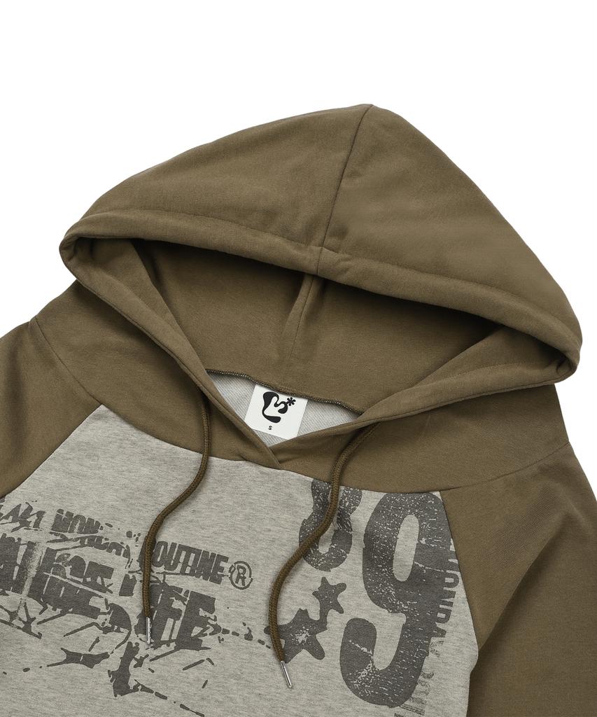 LMR Off-Shoulder Lettering Graphic Hoodie Long Sleeve T-Shirt Grey