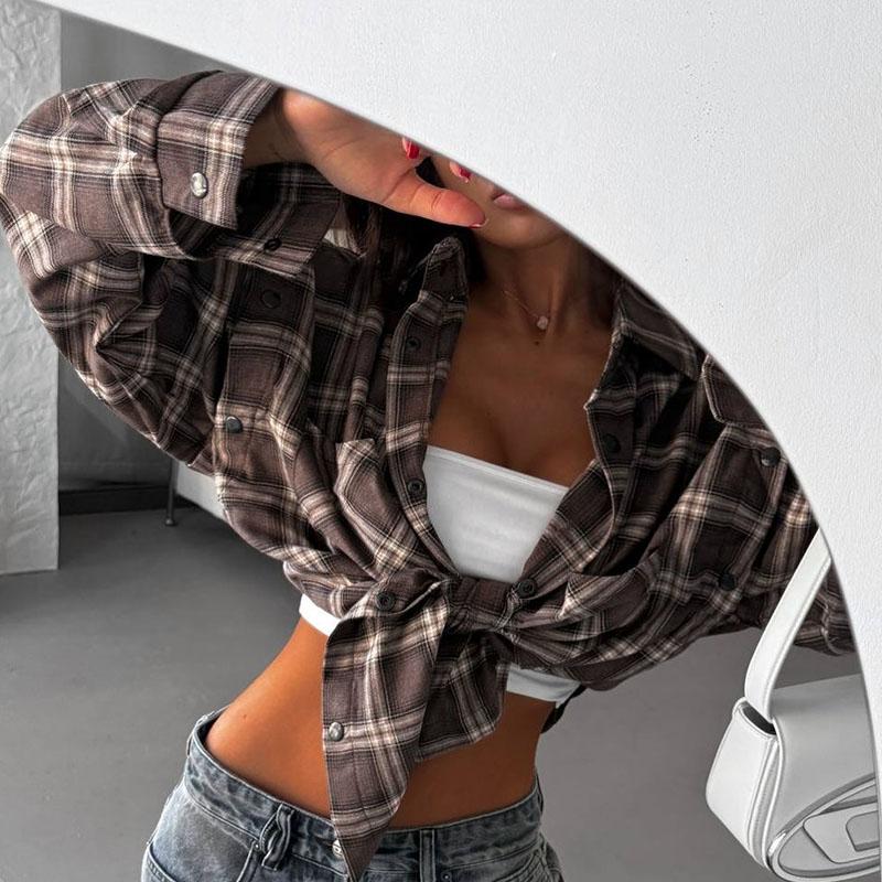 New Fashion Plaid Shirt Women Autumn Long Sleeve Top Female Detachable Sleeve Blouse Ladies Classic Casual Shirts Streetwear