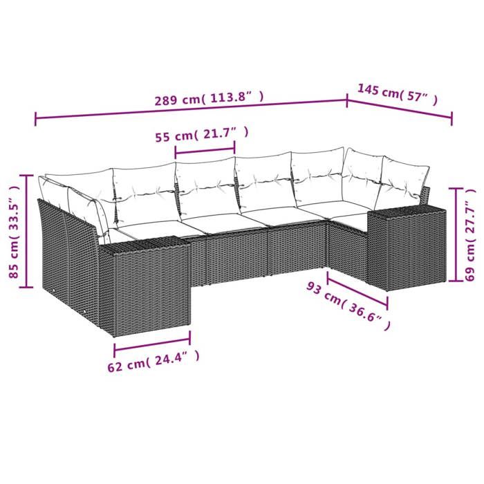 VidaXL Salon de Jardin avec Coussins 7 pcs, Canapés de Terrasse, Ensemble de Meubles de Patio, Mobilier d'Extérieur, Noir 3255322