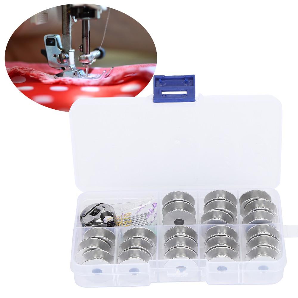 36pcs Metal Bobbins Sewing Machine Bobbin Set Aluminium Plastic Storage Box Sewing Machine Bobbin Silver