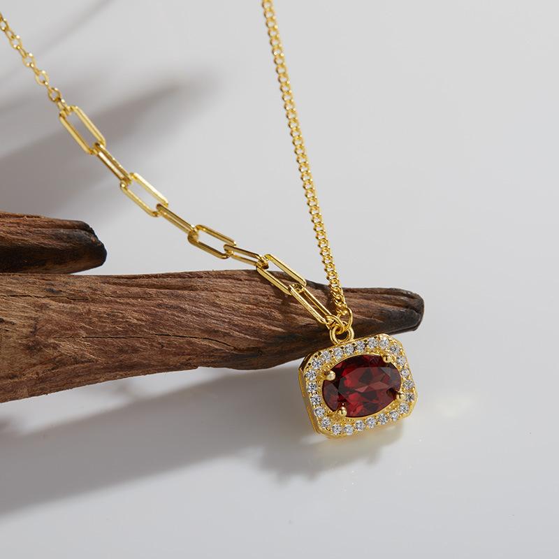 

Vintage Small Fresh Color Treasure S925 Sterling Silver Inlaid With Natural Opal Jewelry Necklace Women S Non-Fading Versatile Collarbone Chain