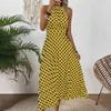 European and American Women's Clothing Spring and Summer Fashion Printing Polka Dot Round Neck Long Dress Women's Dress