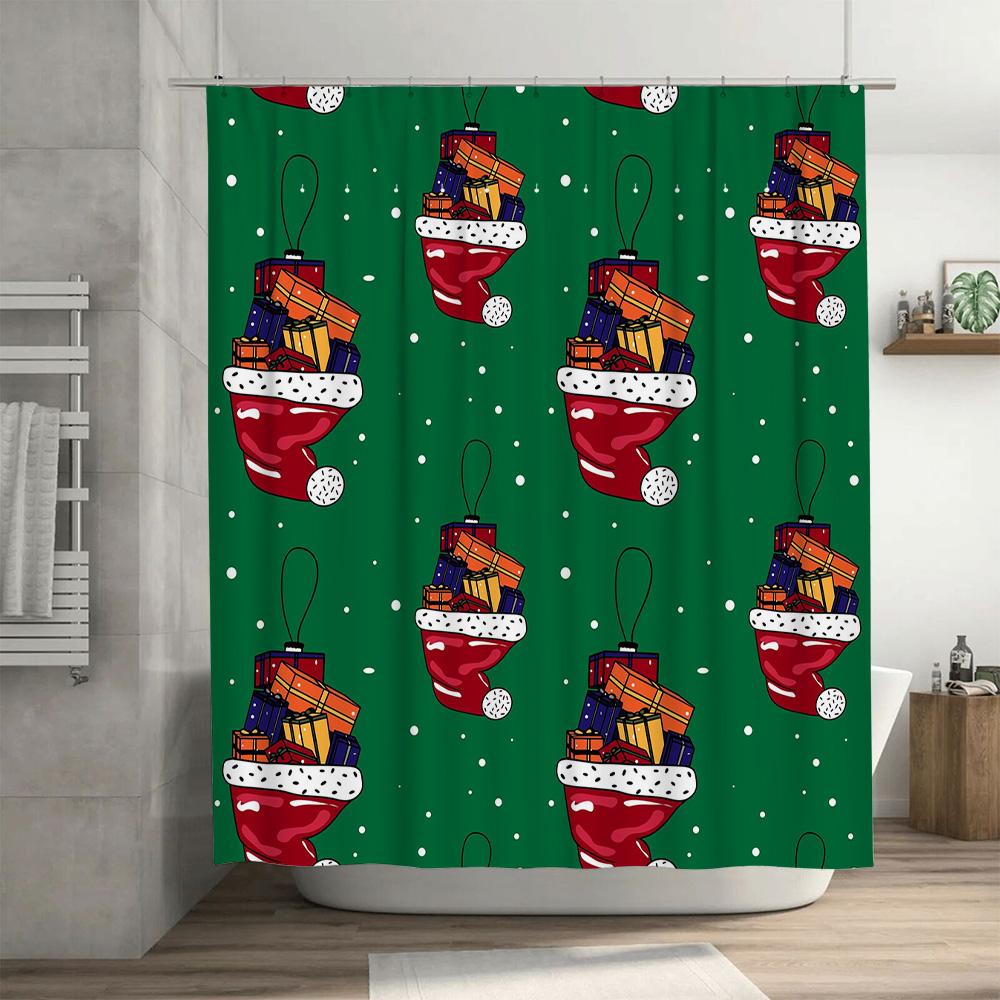 Patterned Christmas Shower CurtainWaterproof Fabric Gift Box Decorations for Bathroom Decor 3D Printed Home Decoration Curtains