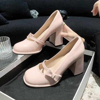 New Pure Desire Style All Match Chunky Heels with Bow Mary Jane Ladies Single Shoes High Quality Moccasins Black High Heels